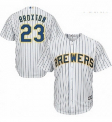 Youth Majestic Milwaukee Brewers 23 Keon Broxton Replica White Home Cool Base MLB Jersey 