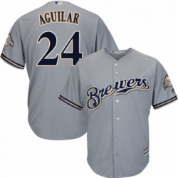 Youth Majestic Milwaukee Brewers 24 Jesus Aguilar Authentic Grey Road Cool Base MLB Jersey 