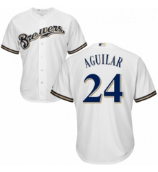 Youth Majestic Milwaukee Brewers 24 Jesus Aguilar Authentic White Alternate Cool Base MLB Jersey 
