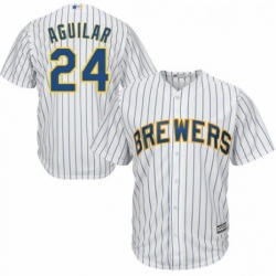Youth Majestic Milwaukee Brewers 24 Jesus Aguilar Replica White Home Cool Base MLB Jersey 