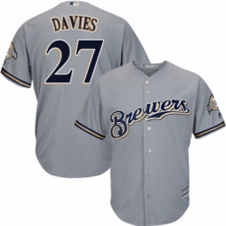 Youth Majestic Milwaukee Brewers 27 Zach Davies Authentic Grey Road Cool Base MLB Jersey 
