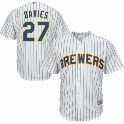 Youth Majestic Milwaukee Brewers 27 Zach Davies Authentic White Home Cool Base MLB Jersey 