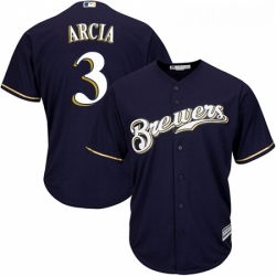 Youth Majestic Milwaukee Brewers 3 Orlando Arcia Authentic Navy Blue Alternate Cool Base MLB Jersey
