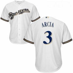 Youth Majestic Milwaukee Brewers 3 Orlando Arcia Authentic White Home Cool Base MLB Jersey