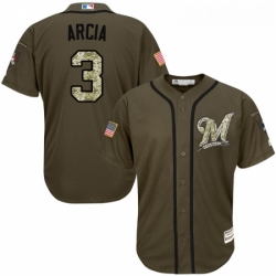 Youth Majestic Milwaukee Brewers 3 Orlando Arcia Replica Green Salute to Service MLB Jersey
