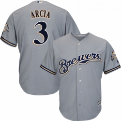 Youth Majestic Milwaukee Brewers 3 Orlando Arcia Replica Grey Road Cool Base MLB Jersey