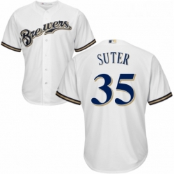 Youth Majestic Milwaukee Brewers 35 Brent Suter Authentic Navy Blue Alternate Cool Base MLB Jersey 