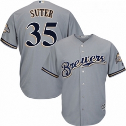 Youth Majestic Milwaukee Brewers 35 Brent Suter Replica Grey Road Cool Base MLB Jersey 