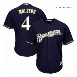 Youth Majestic Milwaukee Brewers 4 Paul Molitor Replica Navy Blue Alternate Cool Base MLB Jersey