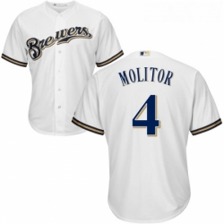 Youth Majestic Milwaukee Brewers 4 Paul Molitor Replica White Home Cool Base MLB Jersey