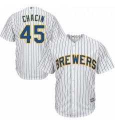 Youth Majestic Milwaukee Brewers 45 Jhoulys Chacin Authentic White Alternate Cool Base MLB Jersey 