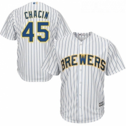 Youth Majestic Milwaukee Brewers 45 Jhoulys Chacin Replica White Alternate Cool Base MLB Jersey 