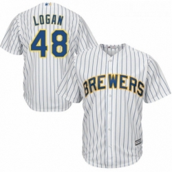 Youth Majestic Milwaukee Brewers 48 Boone Logan Authentic White Home Cool Base MLB Jersey 