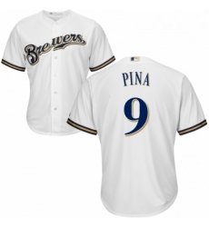 Youth Majestic Milwaukee Brewers 9 Manny Pina Authentic Navy Blue Alternate Cool Base MLB Jersey 