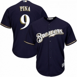 Youth Majestic Milwaukee Brewers 9 Manny Pina Replica White Alternate Cool Base MLB Jersey 