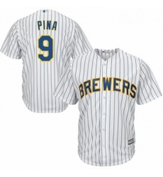 Youth Majestic Milwaukee Brewers 9 Manny Pina Replica White Home Cool Base MLB Jersey 