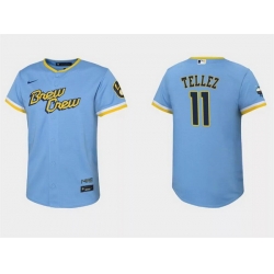 Youth Milwaukee Brewers 11 Rowdy Tellez 2022 Powder Blue City Connect Stitched Jersey