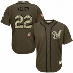 Youth Milwaukee Brewers 22 Christian Yelich Green Salute to Service Stitched MLB Jersey 