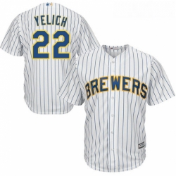 Youth Milwaukee Brewers 22 Christian Yelich White Strip Cool Base Stitched MLB Jersey 