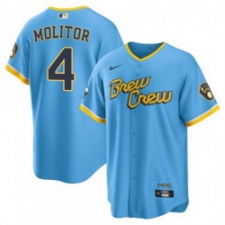 Youth Milwaukee Brewers 4 Paul Molitor 2022 Powder Blue City Connect Stitched Jersey