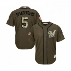 Youth Milwaukee Brewers 5 Cory Spangenberg Authentic Green Salute to Service Baseball Jersey 