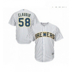 Youth Milwaukee Brewers 58 Alex Claudio Replica White Home Cool Base Baseball Jersey 