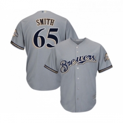 Youth Milwaukee Brewers 65 Burch Smith Replica Grey Road Cool Base Baseball Jersey 