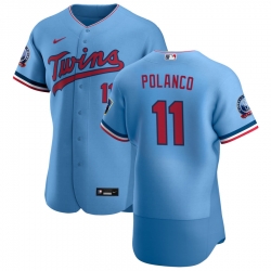 Men Minnesota Twins 11 Jorge Polanco Men Nike Light Blue Alternate 2020 60th Season Flex Base Team MLB Jersey