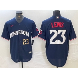 Men Minnesota Twins 23 Royce Lewis NAVY Cool Base Stitched Baseball Jersey