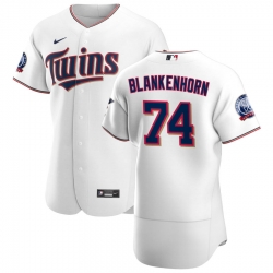Men Minnesota Twins 74 Travis Blankenhorn Men Nike White Home 2020 60th Season Flex Base Team MLB Jersey