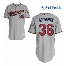 Mens Majestic Minnesota Twins 36 Robbie Grossman Replica Grey Road Cool Base MLB Jersey 