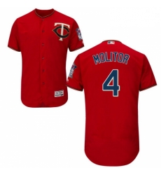 Mens Majestic Minnesota Twins 4 Paul Molitor Authentic Scarlet Alternate Flex Base Authentic Collection MLB Jersey
