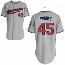 Mens Majestic Minnesota Twins 45 Phil Hughes Authentic Grey Road Cool Base MLB Jersey