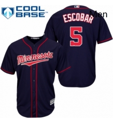 Mens Majestic Minnesota Twins 5 Eduardo Escobar Replica Navy Blue Alternate Road Cool Base MLB Jersey 