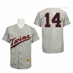 Mens Mitchell and Ness 1969 Minnesota Twins 14 Kent Hrbek Authentic Grey Throwback MLB Jersey