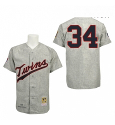 Mens Mitchell and Ness 1969 Minnesota Twins 34 Kirby Puckett Authentic Grey Throwback MLB Jersey