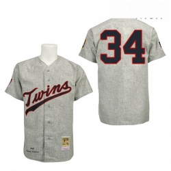 Mens Mitchell and Ness 1969 Minnesota Twins 34 Kirby Puckett Authentic Grey Throwback MLB Jersey