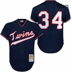 Mens Mitchell and Ness 1985 Minnesota Twins 34 Kirby Puckett Authentic Navy Blue Throwback MLB Jersey