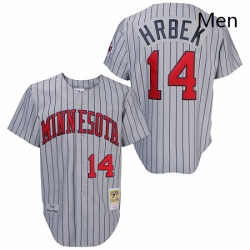 Mens Mitchell and Ness 1987 Minnesota Twins 14 Kent Hrbek Authentic Grey Throwback MLB Jersey