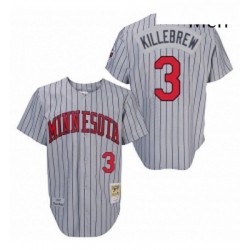 Mens Mitchell and Ness 1987 Minnesota Twins 3 Harmon Killebrew Authentic Grey Throwback MLB Jersey
