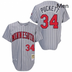 Mens Mitchell and Ness 1987 Minnesota Twins 34 Kirby Puckett Authentic Grey Throwback MLB Jersey