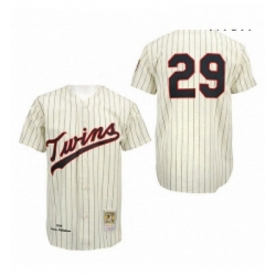 Mens Mitchell and Ness Minnesota Twins 29 Rod Carew Authentic CreamBlack Strip Throwback MLB Jersey