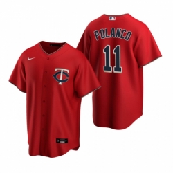 Mens Nike Minnesota Twins 11 Jorge Polanco Red Alternate Stitched Baseball Jersey