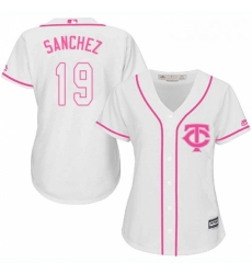 Womens Majestic Minnesota Twins 19 Anibal Sanchez Authentic White Fashion Cool Base MLB Jersey 