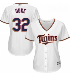 Womens Majestic Minnesota Twins 32 Zach Duke Replica White Home Cool Base MLB Jersey 
