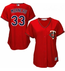 Womens Majestic Minnesota Twins 33 Justin Morneau Replica Scarlet Alternate Cool Base MLB Jersey