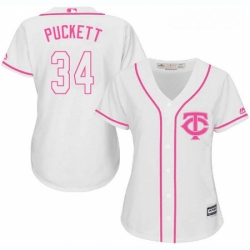 Womens Majestic Minnesota Twins 34 Kirby Puckett Replica White Fashion Cool Base MLB Jersey