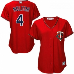 Womens Majestic Minnesota Twins 4 Paul Molitor Replica Scarlet Alternate Cool Base MLB Jersey