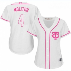 Womens Majestic Minnesota Twins 4 Paul Molitor Replica White Fashion Cool Base MLB Jersey