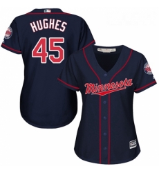 Womens Majestic Minnesota Twins 45 Phil Hughes Authentic Navy Blue Alternate Road Cool Base MLB Jersey